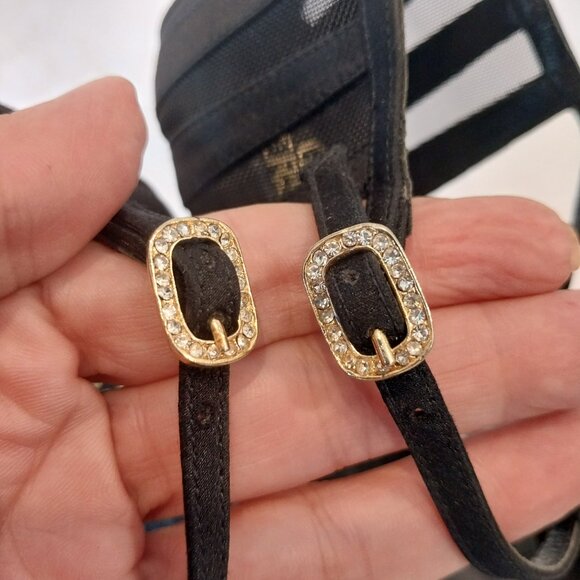 Gianni Versace 4.5" Heels Sandals Womens 37 / 7 Black Satin Mesh T Strap Italy - Picture 2 of 10